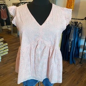 Blush eyelet top